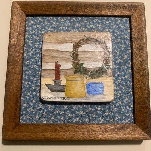 Vintage Set of Two Framed and Matted Hand Painted Tiles - Picture 6 of 8